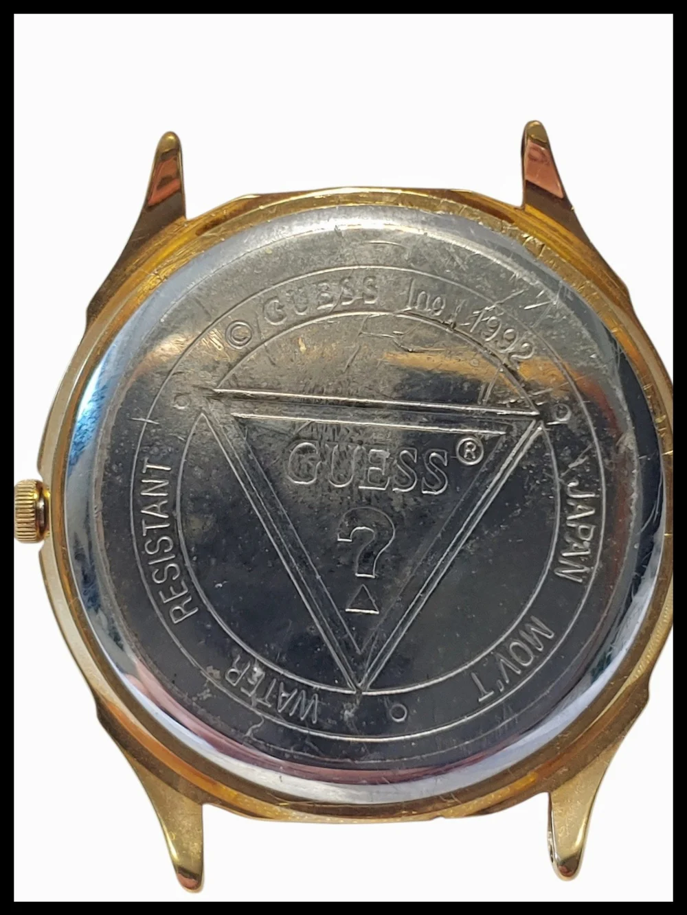 Vintage 1992 Gold-tone Guess Wristwatch Case, Works, New Battery Included